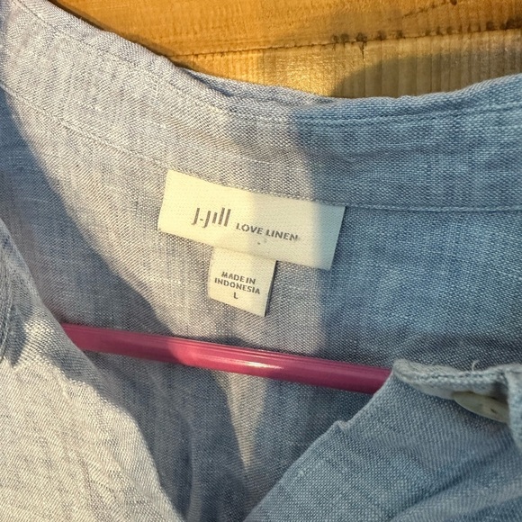 J Jill Love Linen Light Blue Lightweight Long Sleeve Button Down Top Size Large - Picture 3 of 10